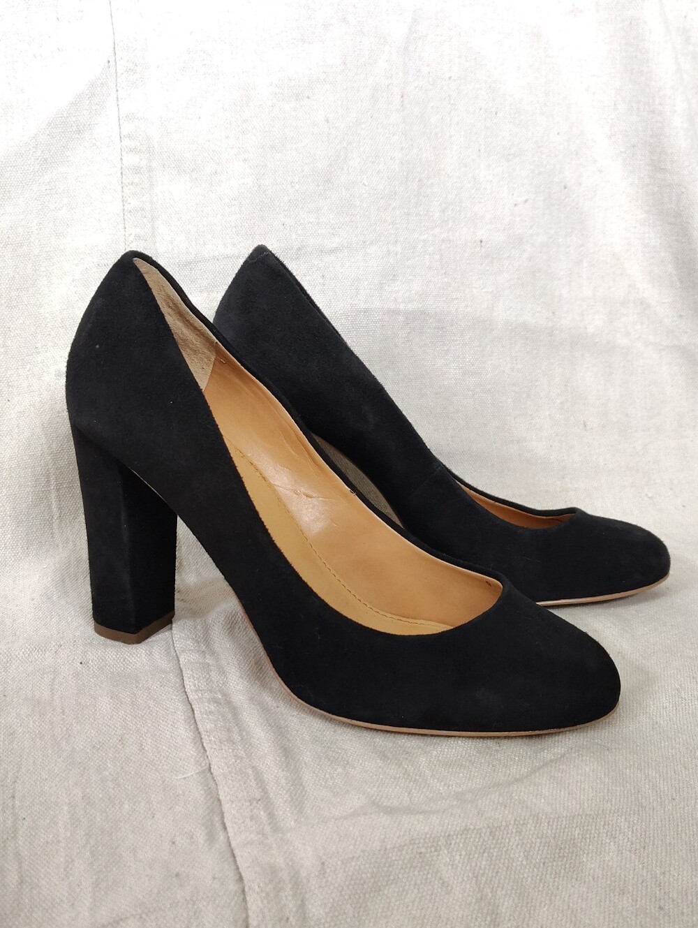J. Crew Etta Black Suede Pumps Round Toe, Block Heels - 7.5